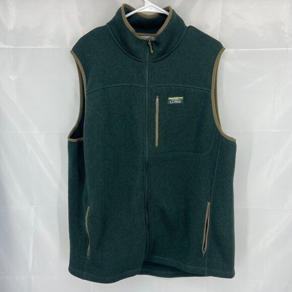 LL Bean Men XLT Beans Sweater Fleece Vest Lined Golf Sleeveless Green Full Zip - Picture 1 of 7